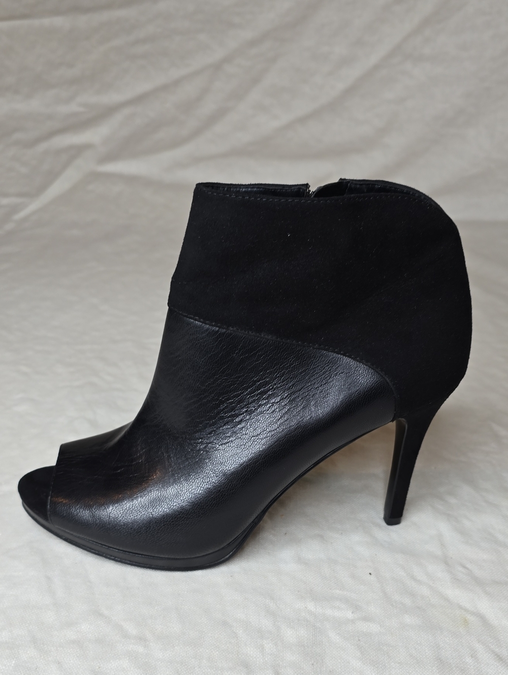 Nine West Black Leather & Faux Suede Peep-Toe Ankle Booties